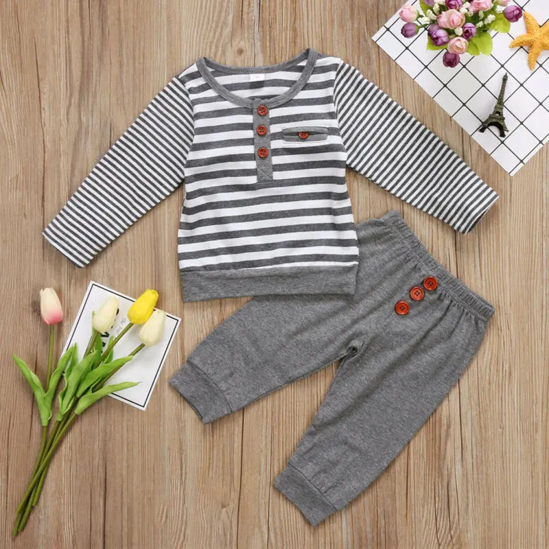 New 0-24M Cute Baby Girls Cotton Tops o-neck T-shirt + Long Pants high waist Casual Outfits Newborn Set Boys Clothes