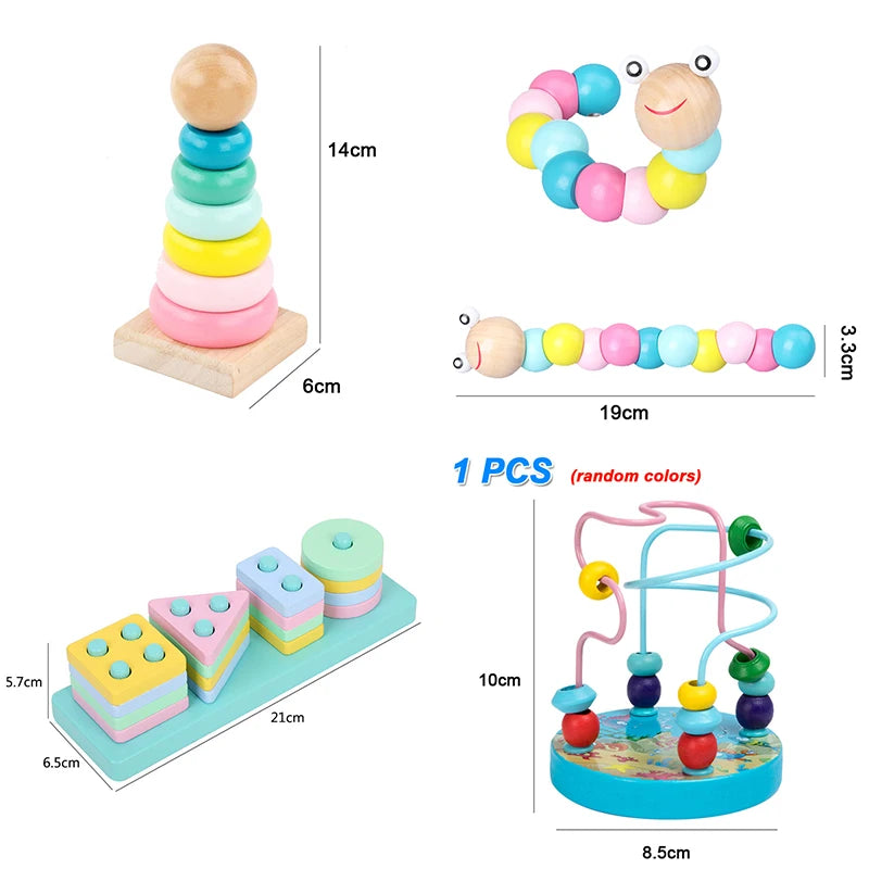 Kids Montessori Wooden Toys Macaron Blocks Learning Toy Baby Music Rattles Graphic Colorful Wooden Blocks Educational Toy