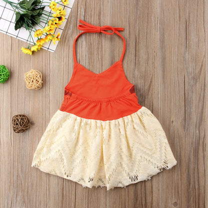 Princess Newborn Toddler Kids Baby Girl Moana Dress Summer Sleeveless Backless Strap Tutu Bow Beach Dress Sundress Baby Clothing