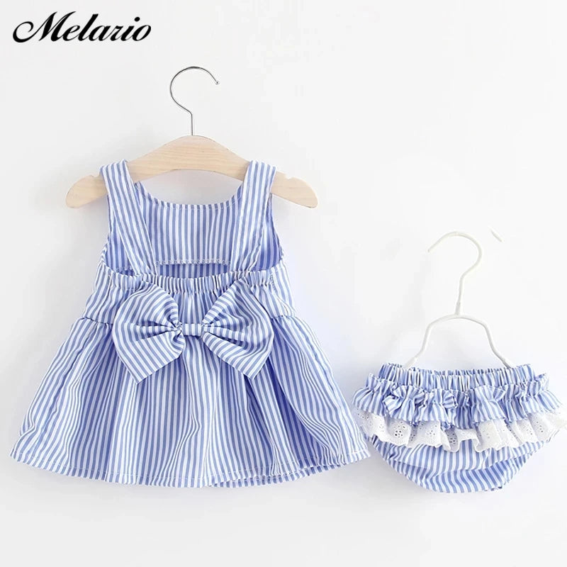 Mia~Mya~Mae Baby Clothing Sets Summer Striped Dress and Shorts 2Pcs Newborn Baby Girl Clothes