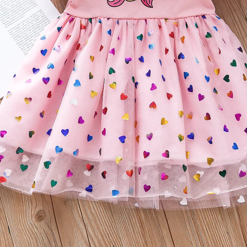 Mia~Mya~Mae Summer Girls Dress Cotton Cartoon Unicorn  Mesh Party Princess Dresses For 2-6 Years Girls Birthday Clothes