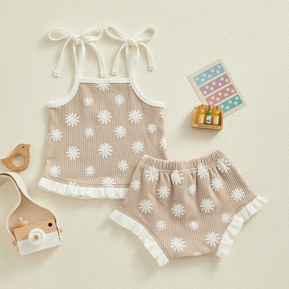 2023-12-07 Lioraitiin 0-18M Newborn Baby Girl Clothes Set Waffle Floral Tops+Ruffles Shorts Infant Girl Clothing Outfits