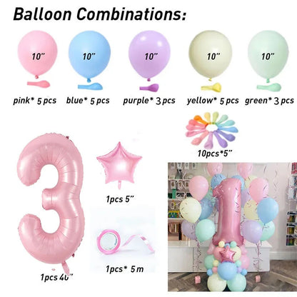 40inch Pink Number Foil Balloons Happy Birthday Party Decorations Kids Unicorn Macaroon Globos