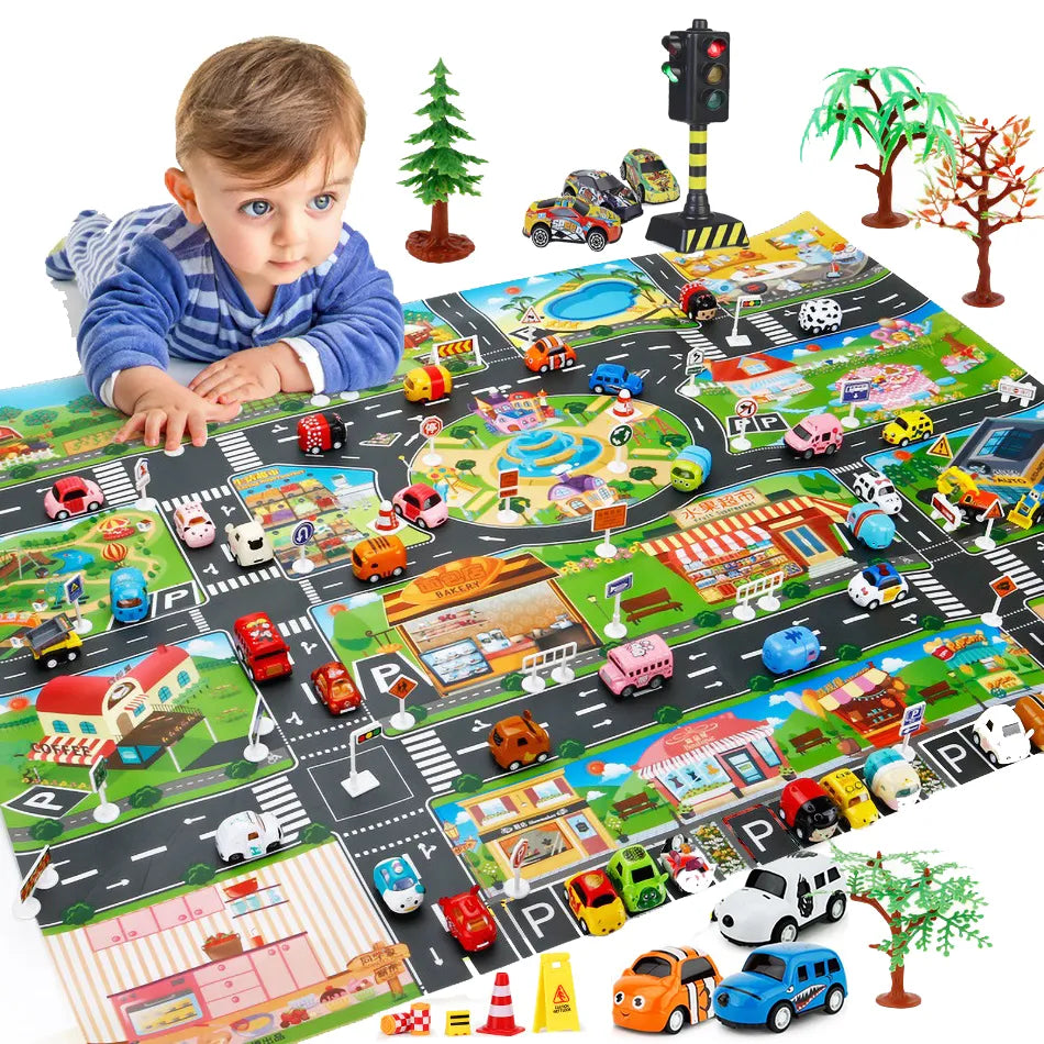 Children Canvas Climbing Mats Parking Lot View Map Kids Rug Developing  Crawling Mat Big City Traffic Road Carpet with Toys