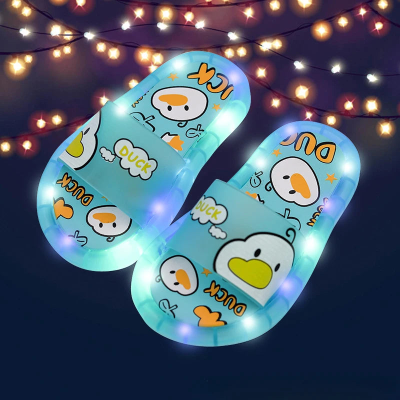 New Cute Luminous Kids Slippers Crystal Shoes Sparkling Lights Boys Girls Will Cartoon Glowing Cute Baby Cool Indoor Outdoor