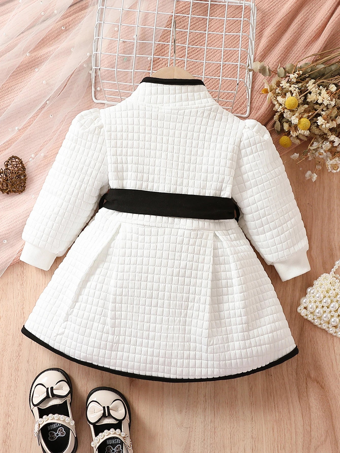 Mia~Mya~Mae Autumn And Winter Thermal Belted Dress Set Princess Coat Classic Black And White (Free Shipping)