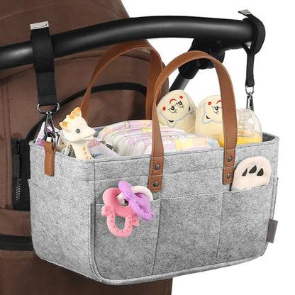 Baby Felt Storage Nursery Organizer Basket Infant Diaper Bag with Handle Caddy Changing Nappy Kids Storage Carrier Large Pocket