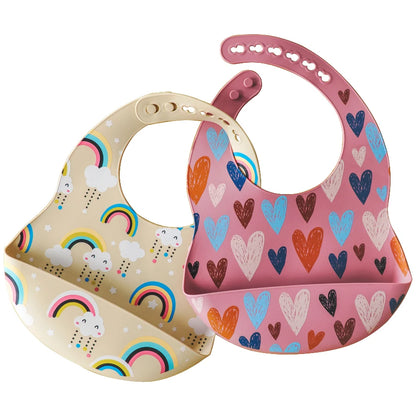 Fashionable Cartoon Printed Waterproof Soft Baby Silicone Bibs