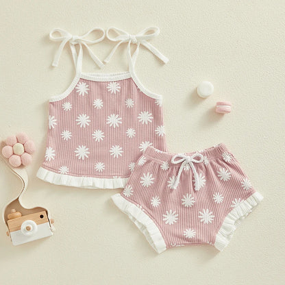 2023-12-07 Lioraitiin 0-18M Newborn Baby Girl Clothes Set Waffle Floral Tops+Ruffles Shorts Infant Girl Clothing Outfits