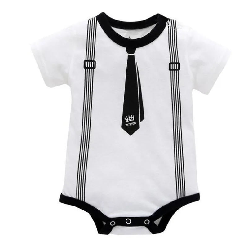 Newborn Baby Clothing Summer Gentleman Rompers 0-12M Infnat Boys Cotton Jumpsuit Male Bebe Body Clothes Tie Print Short Sleeve