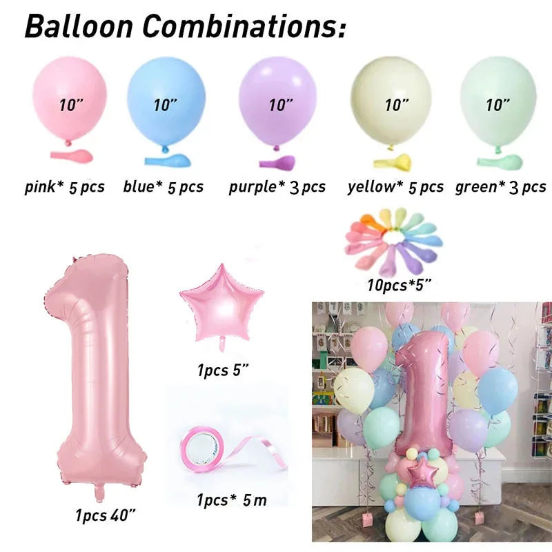 40inch Pink Number Foil Balloons Happy Birthday Party Decorations Kids Unicorn Macaroon Globos