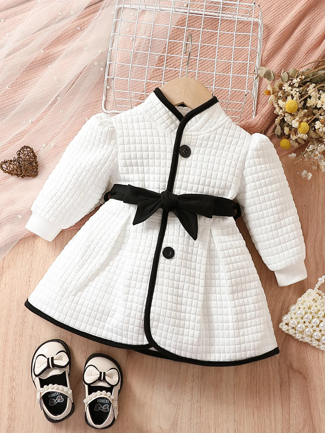 Mia~Mya~Mae Autumn And Winter Thermal Belted Dress Set Princess Coat Classic Black And White (Free Shipping)