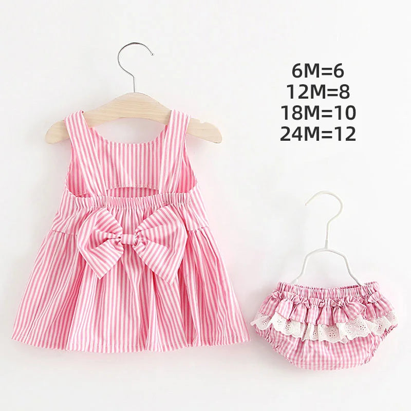 Mia~Mya~Mae Baby Clothing Sets Summer Striped Dress and Shorts 2Pcs Newborn Baby Girl Clothes