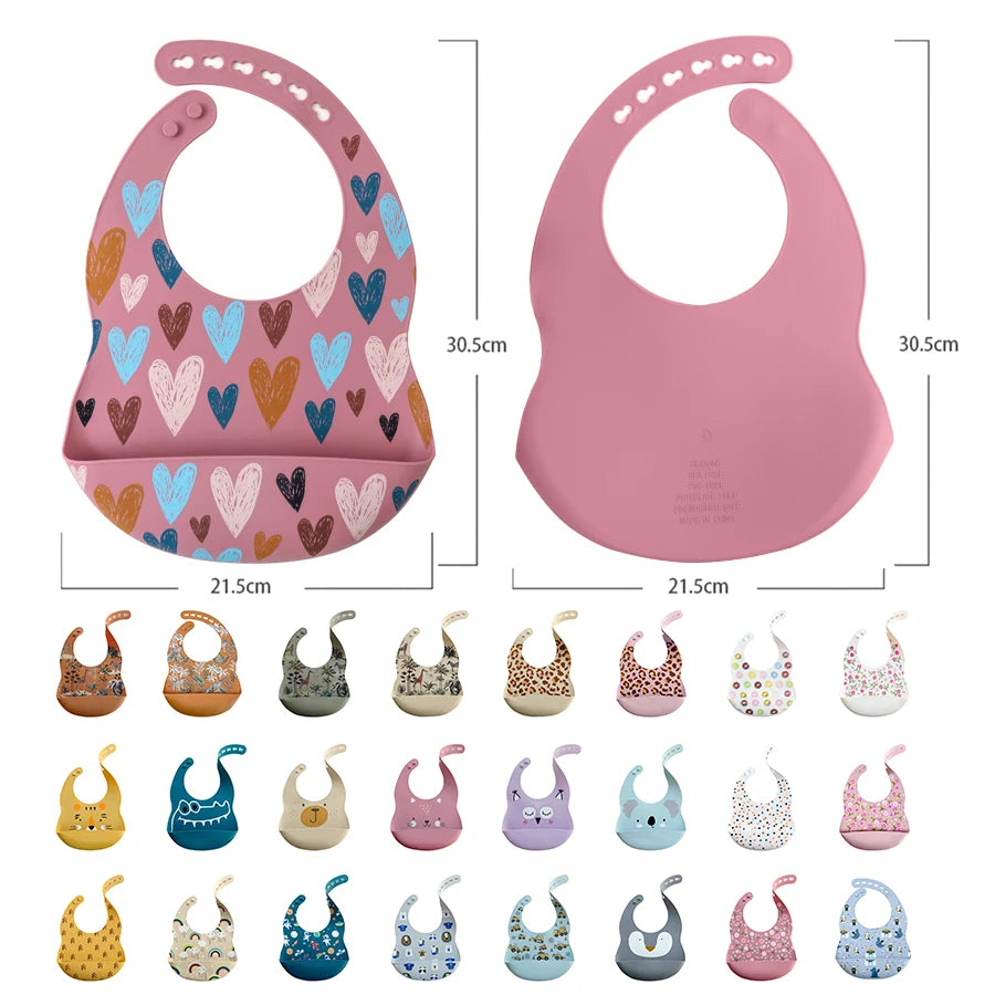 Fashionable Cartoon Printed Waterproof Soft Baby Silicone Bibs