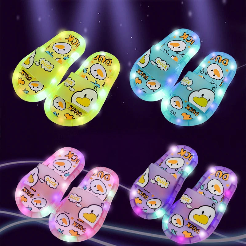 New Cute Luminous Kids Slippers Crystal Shoes Sparkling Lights Boys Girls Will Cartoon Glowing Cute Baby Cool Indoor Outdoor