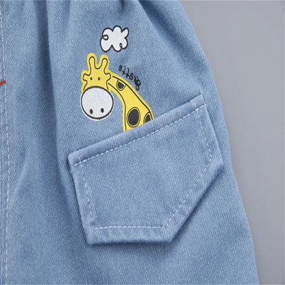 Mia~Mya~Mae Summer Infant Clothes Cartoon Giraffe T-shirt + Denim Shorts 2PCS Toddler Kids Casual Suit Tracksuit