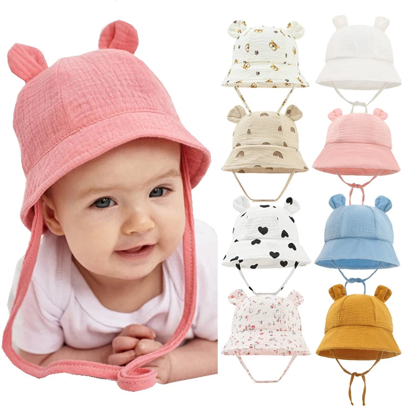 Baby Summer Hat Newborn Cap Cotton Baby Sun Hats for Girls Boys Infant Bucket Hat for Toddler Accessories 3-12M