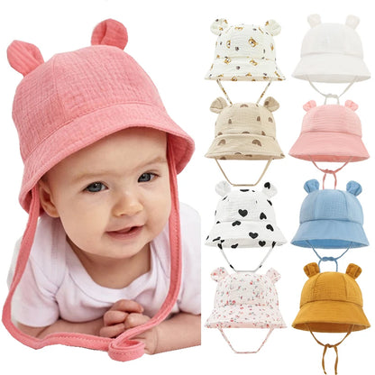 Baby Summer Hat Newborn Cap Cotton Baby Sun Hats for Girls Boys Infant Bucket Hat for Toddler Accessories 3-12M