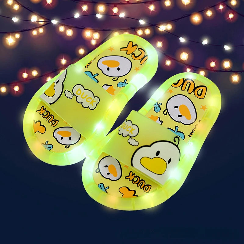 New Cute Luminous Kids Slippers Crystal Shoes Sparkling Lights Boys Girls Will Cartoon Glowing Cute Baby Cool Indoor Outdoor